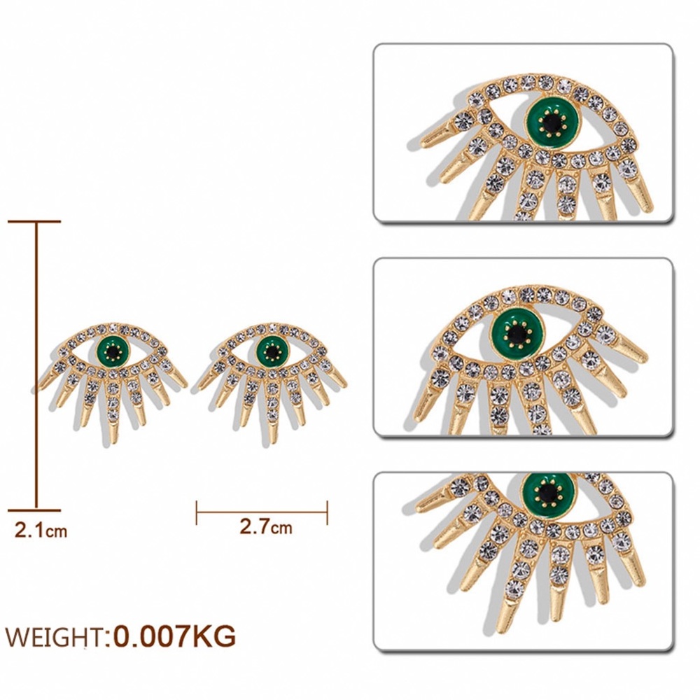 2/$20! Gold Crystal Pave Evil Eye Stud Earrings - Picture 12 of 14